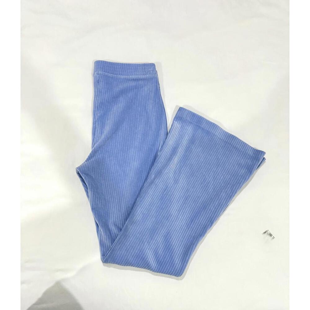 Aerie Groove On Sky Blue Velour Ribbed High Waisted Flare Pants- Size Large - Picture 5 of 9